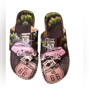 Leather Custom hand painted Route 66 California slip on sandals